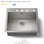 Kohler K-3822-4-NA 25" Single Basin Stainless Steel Kitchen Sink Silentshield. Fixed Price $287.63.