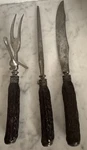 Vintage Clean Cut Trademark Handle Knife ,meat Fork, Sharpening Steel Rare. Fixed Price $67.00.