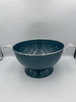 Vintage Fiestaware Large Colander Strainer Teal Enamel 11" X 6.5". Fixed Price $45.00.