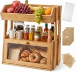 Bamboo Bread Box For Kitchen Countertop, 2 Tier Large Storage With Fruit Basket. Fixed Price $83.99.