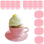 Evelots 48PC Silicone Teacup Cupcake Molds Set - Oven Safe Baking Cups Pink/whit. Fixed Price $66.07.