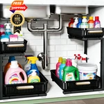 Arstpeoe Under Sink Organizer 2 Packs Multi-purpose Pull-out Pack, Black. Fixed Price $44.98.