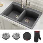 Forteza 33 Dual Mount 50/50 Double Bowl Granite Kitchen Sink Grey. Fixed Price $355.04.