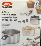 Oxo Good Grips 8 Piece Stainless Steel Measuring Cups And Spoons. Fixed Price $33.99.