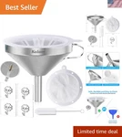 5-INCH Stainless Steel Funnel With 200 Mesh Strainer Food Grade Safety. Fixed Price $19.99.