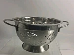 Decorative Small Stainless Steel Kitchen Colander Strainer W Leaf Cutouts. Fixed Price $25.50.