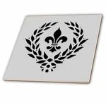 3DROSE Fleur De Lis. French Cor. Grey And Black. Ceramic Tile, 4-INCH. Fixed Price $8.99.