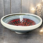 Studio Art Pottery Dish Bowl Centerpiece Deep Red Round Hand Made. Fixed Price $26.00.