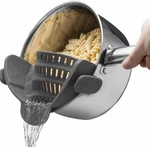 Kitchen Gizmo Snap N' Silicone Pasta Strainer Clip-on For Pots And Pans. Fixed Price $35.00.