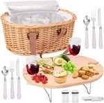 Wicker Picnic Basket Set For 2 Person With Mini Folding Table And Insulated Cool. Fixed Price $67.60.