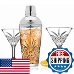 Godinger Cocktail Shaker And Glasses Bar Set, Martini 2. Fixed Price $64.28.
