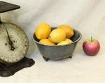Old Gray Enamelware Footed Strainer Colander Antique Primitive Farmhouse Kitchen. Fixed Price $12.50.