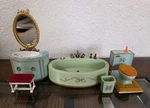 Petite Princess Bathroom Set Ideal Japan Tub Sink Toilet Vanity Dollhouse Vtg. Fixed Price $298.00.