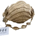 Coastal Preppy Resort Bag Seashell Clutch Natural Woven Gold Chain Purse. Fixed Price $73.99.