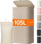 Lifewit 105L Laundry Basket With Lid Foldable Beige Hamper. Fixed Price $31.16.