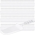 100 Pcs Disposable Cake Cutter And Server 8X2.3 In Clear Plastic.... Fixed Price $36.05.