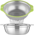 Colander Stainless Steel Microporous, 2QT Rice Strainer With Mixing Bowl,. Fixed Price $21.88.