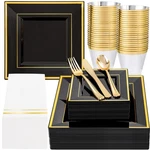 Plastic Plates 350PCS Square Black Gold Guests Disposable Dinnerware Set. Fixed Price $104.99.
