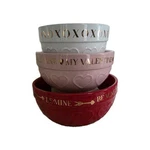 Martha Stewart, Set Of 3 Stacking Mixing Bowls, Heavy Stoneware, Hearts/pink/red. Fixed Price $35.00.