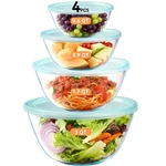 Glass Mixing Bowls 4 Pack With Lids 3/1.7/0.9/0.6QT Clear Yuanye. Fixed Price $51.99.