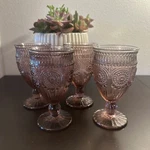 Pioneer Woman Glass Goblets Plum Adeline 12-OUNCE Emboss, Set Of 4. Fixed Price $22.00.