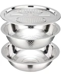 Cosiboa Stainless Steel Basin With Grater 3 1 Vegetable Cutter & Drain Basket. Fixed Price $19.99.
