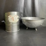 Vintage Kitchen Lot Metal Aluminum Colander Strainer & Sugar Flour Sifter 2PC. Fixed Price $18.69.