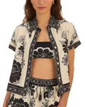 Farm L31074 Womens White/black Rio Flower Leopard Cover-up Shirt Size. Fixed Price $136.00.