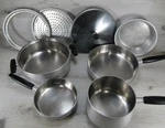 Mcm Wear-ever Pot Pan Skillets Set 1960S Starburst Lid Stainless Inner Clad Usa. Fixed Price $103.56.
