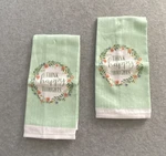 Kitchen Towels Green Striped 100% Cotton Think Happy Thoughts Set Of 2 Nwot. Fixed Price $11.80.