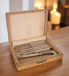 Vintage H. M. Quackenbush Nut Cracker Set 6 Wooden Box. Fixed Price $24.95.
